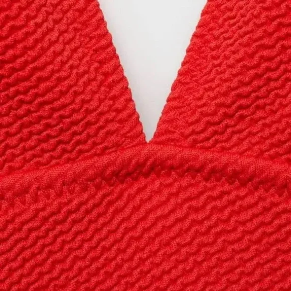 Mango Vneck Rib One Piece Bathing Suit Red Size 2x - Picture 3 of 9